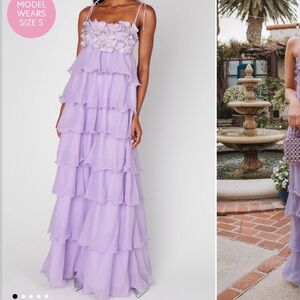 Miss Rosier Elegant Lilac Tiered Maxi Dress